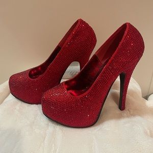 Bordello Red Rhinestone Shoes